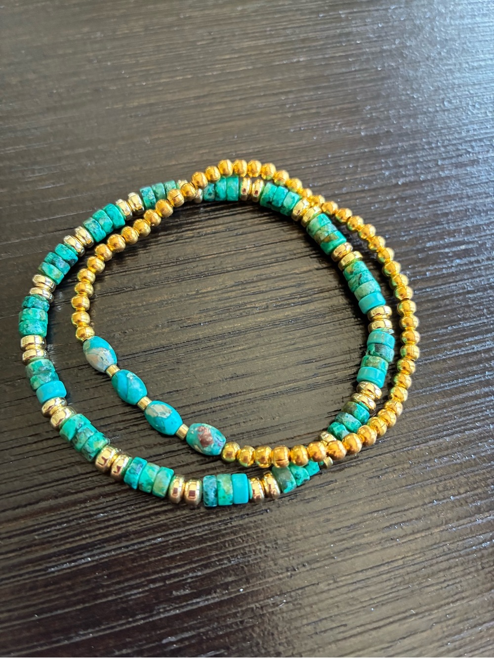 Turquoise and Gold Beaded Stretch Bracelet Set